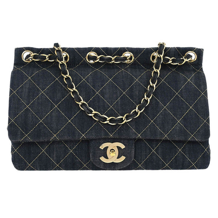 Chanel Blue Denim Single Flap Shoulder Bag 115870