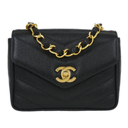 Chanel Black Calfskin Chevron Single Flap Shoulder Bag 115871