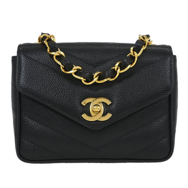 Chanel Black Calfskin Chevron Single Flap Shoulder Bag 115871