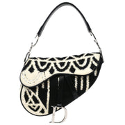 Christian Dior Black White Satin Sequins Saddle Handbag 00RU0093 115877