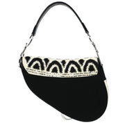 Christian Dior Black White Satin Sequins Saddle Handbag 00RU0093 115877
