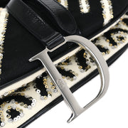 Christian Dior Black White Satin Sequins Saddle Handbag 00RU0093 115877
