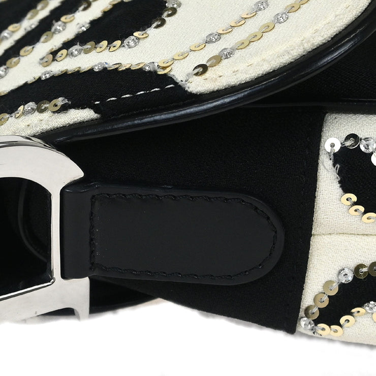 Christian Dior Black White Satin Sequins Saddle Handbag 00RU0093 115877