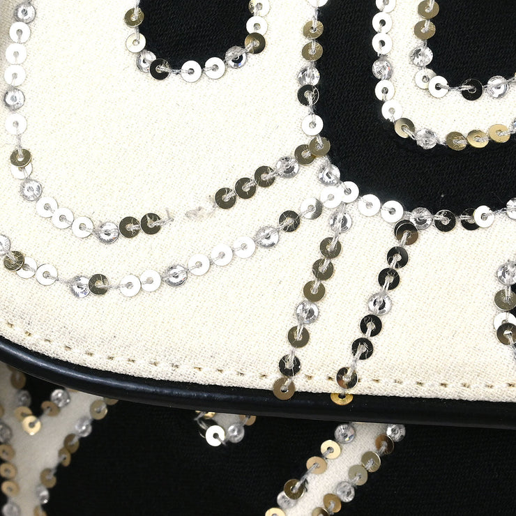 Christian Dior Black White Satin Sequins Saddle Handbag 00RU0093 115877