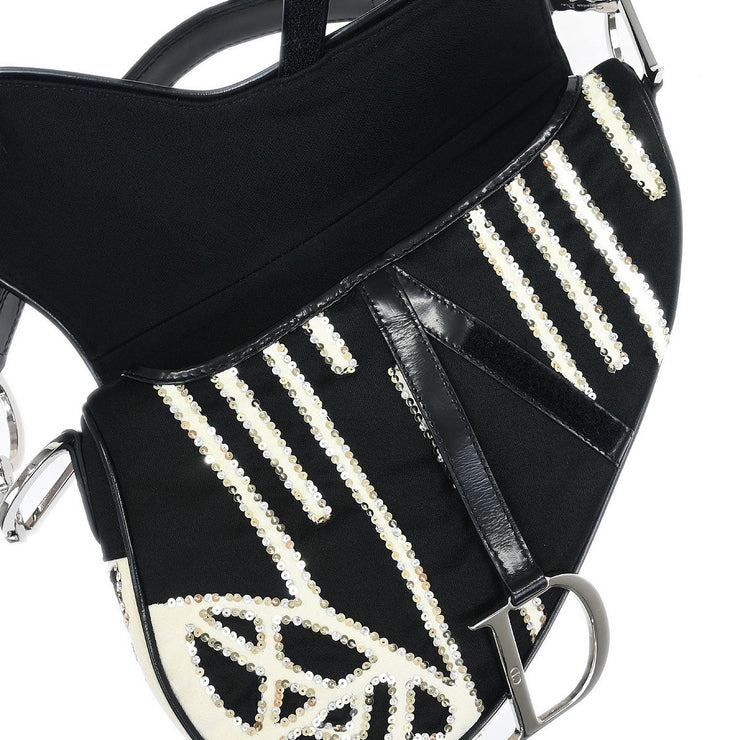 Christian Dior Black White Satin Sequins Saddle Handbag 00RU0093 115877