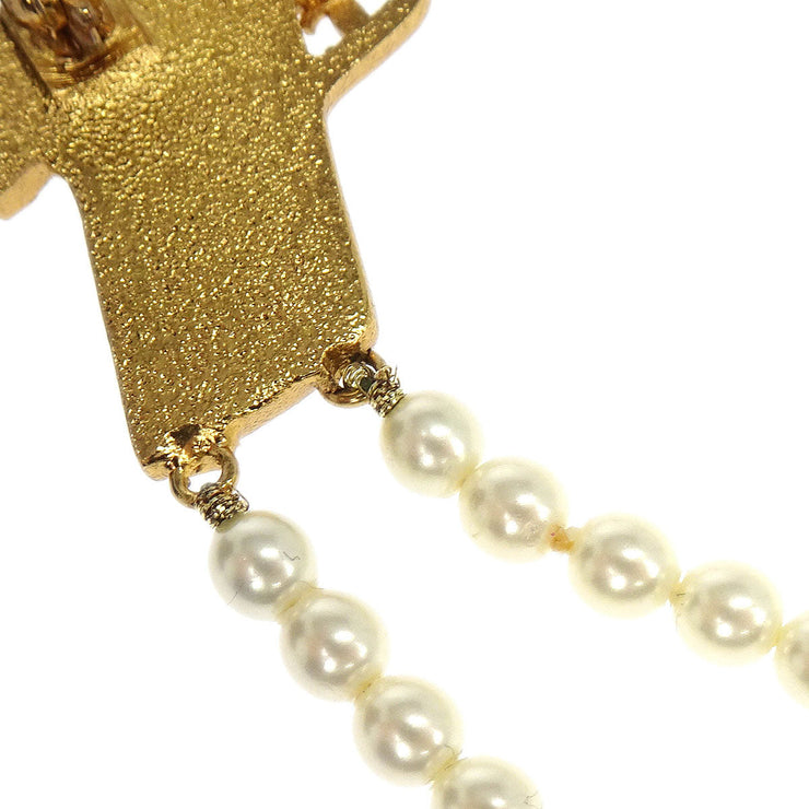 Chanel Gun Brooch Pin Rhinestone Artificial Pearl Gold 01A 115909