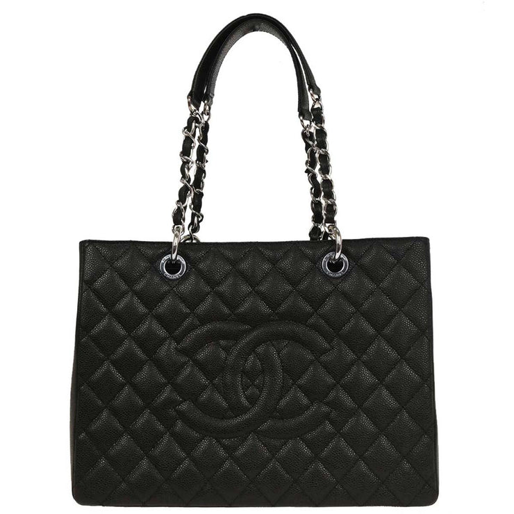 Chanel Black Calfskin Grand Shopping Tote GST Chain Handbag 115923