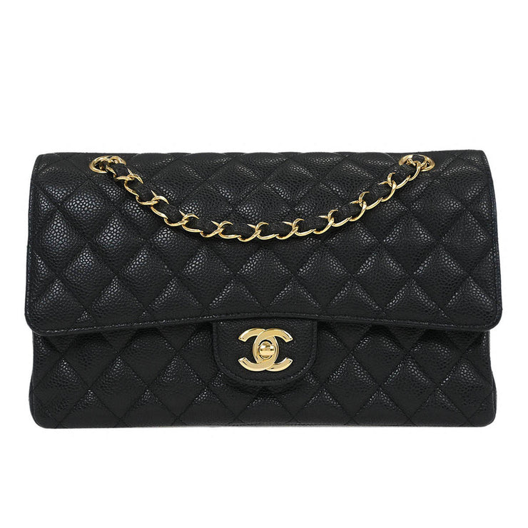 Chanel Black Calfskin Medium Classic Double Flap Shoulder Bag 115936