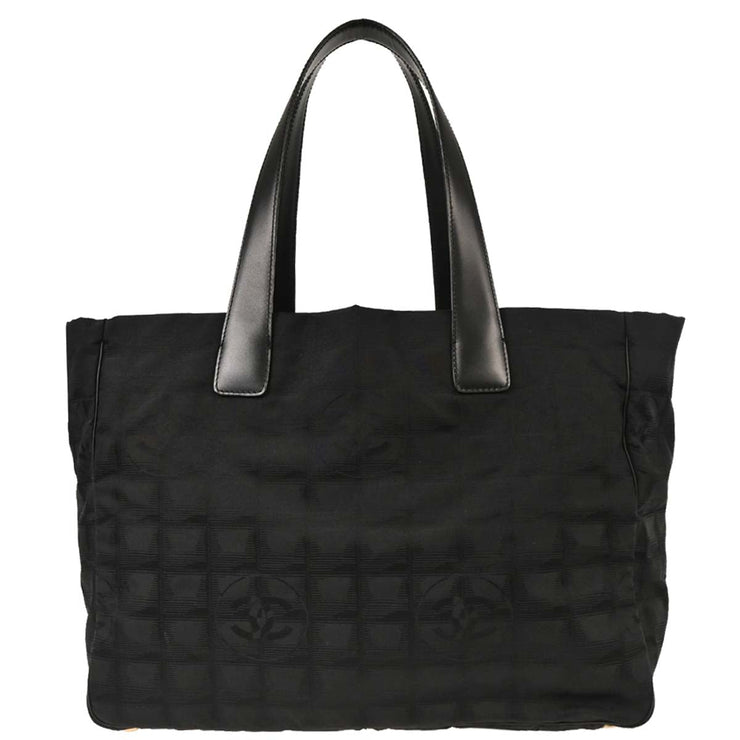 Chanel Black Jacquard Nylon Travel Line Tote Handbag 115945
