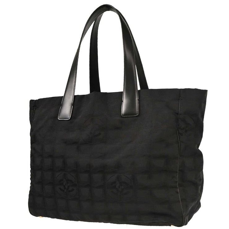 Chanel Black Jacquard Nylon Travel Line Tote Handbag 115945