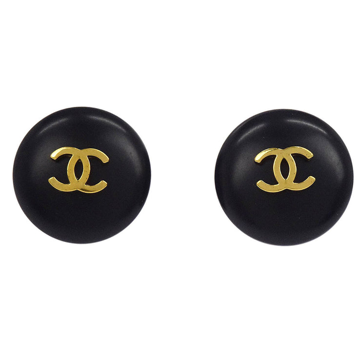 Chanel Button Earrings Clip-On Gold Black 95P 115961