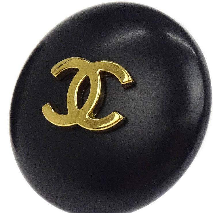 Chanel Button Earrings Clip-On Gold Black 95P 115961