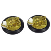 Chanel Button Earrings Clip-On Gold Black 95P 115961