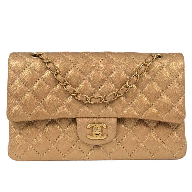 Chanel Metallic Gold Calfskin Medium Classic Double Flap Shoulder Bag 115972