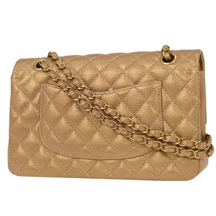 Chanel Metallic Gold Calfskin Medium Classic Double Flap Shoulder Bag 115972