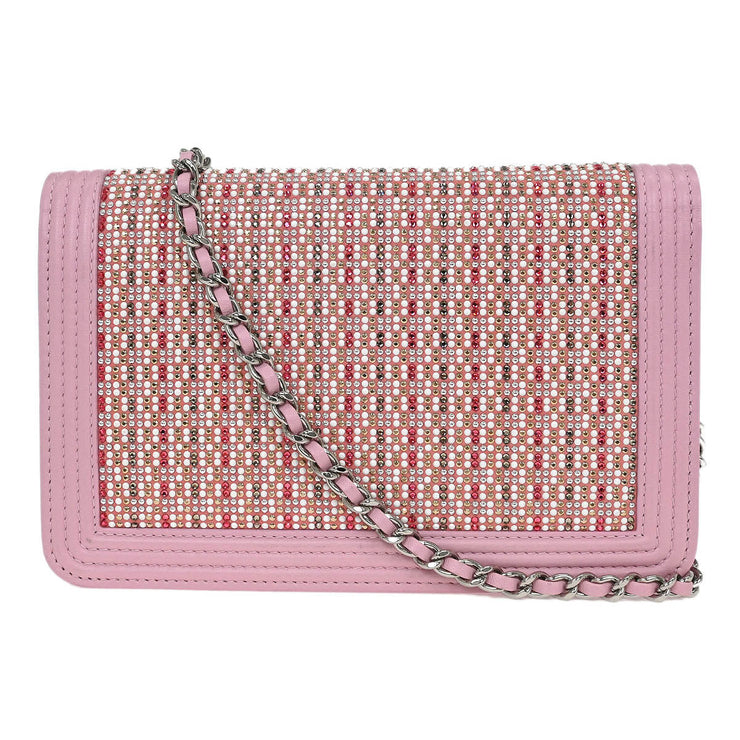 Chanel Pink Lambskin Rhinestone WOC Wallet On Chain 115973