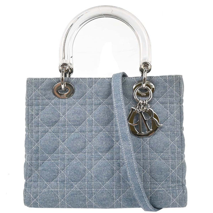 Christian Dior Light Blue Denim Lady Dior Cannage 2way Handbag MA-1929 116004
