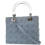 Christian Dior Light Blue Denim Lady Dior Cannage 2way Handbag MA-1929 116004
