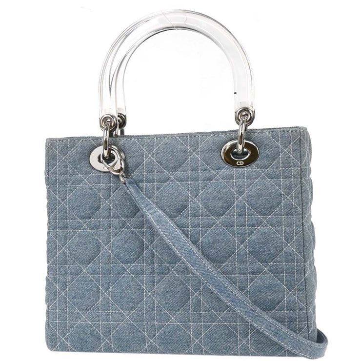 Christian Dior Light Blue Denim Lady Dior Cannage 2way Handbag MA-1929 116004