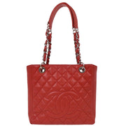 Chanel Red Calfskin Petite Shopping Tote PST Chain Handbag 116018