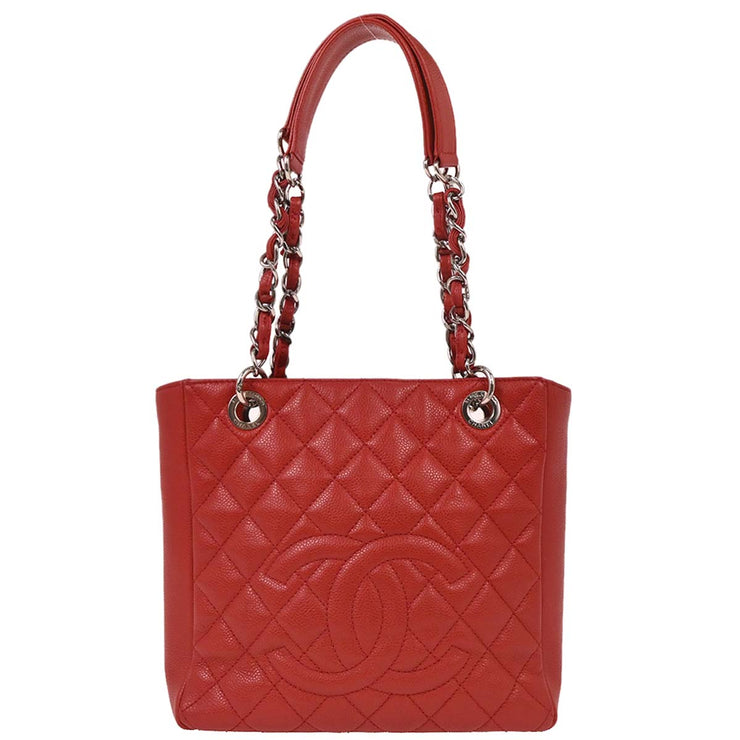 Chanel Red Calfskin Petite Shopping Tote PST Chain Handbag 116018