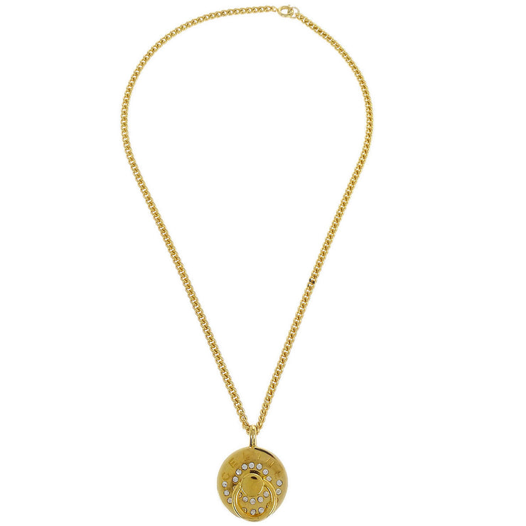 Celine Gold Chain Pendant Medallion Round Circle Necklace Rhinestone 89 116024
