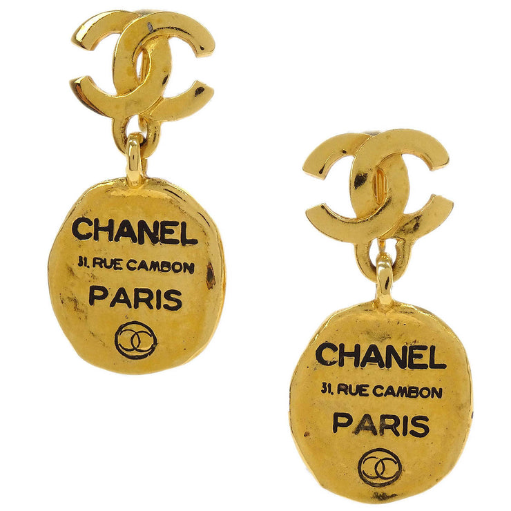 Chanel CC Dangle Earrings Clip-On Gold 116027