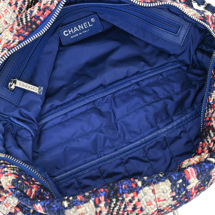 Chanel Navy Nylon Tweed Print Shoulder Bag 116029
