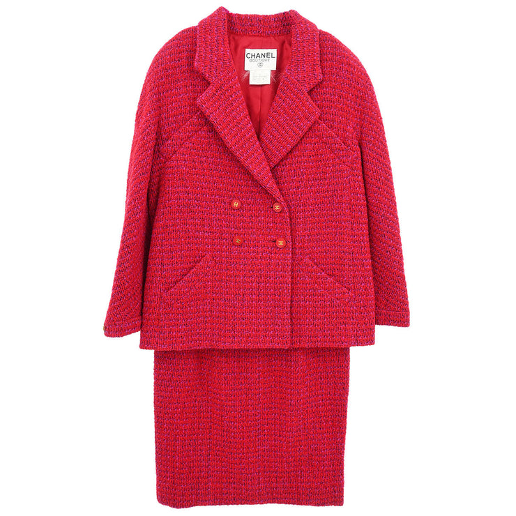 Chanel Setup Suit Jacket Skirt Red 95A #38 116047
