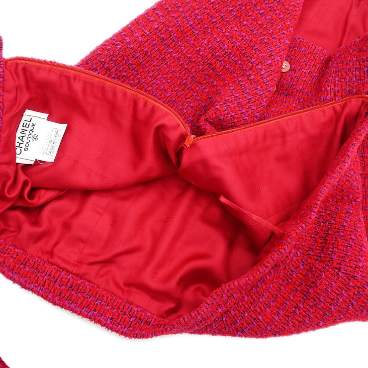Chanel Setup Suit Jacket Skirt Red 95A #38 116047