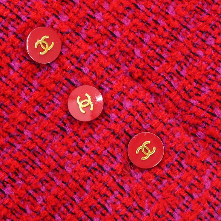 Chanel Setup Suit Jacket Skirt Red 95A #38 116047
