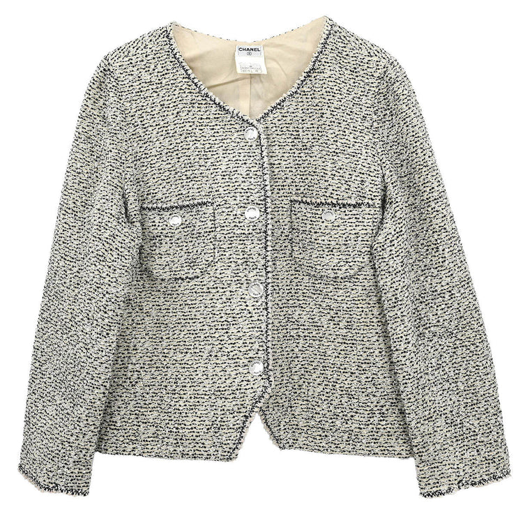 Chanel Single Breasted Collarless Jacket Gray 96A #42 116062