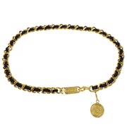 Chanel Chain Belt Medallion Gold Black Small Good 95A 116086