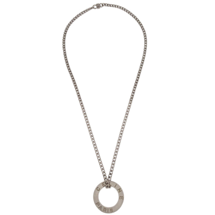 Celine Silver Chain Pendant Medallion Round Circle Necklace 116092