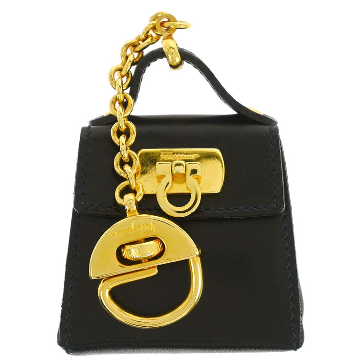 Salvatore Ferragamo Black Bag Charm Case Key Ring 22 5641 Small Good 116101