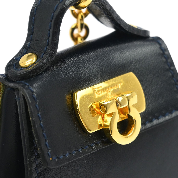 Salvatore Ferragamo Black Bag Charm Case Key Ring 22 5641 Small Good 116101