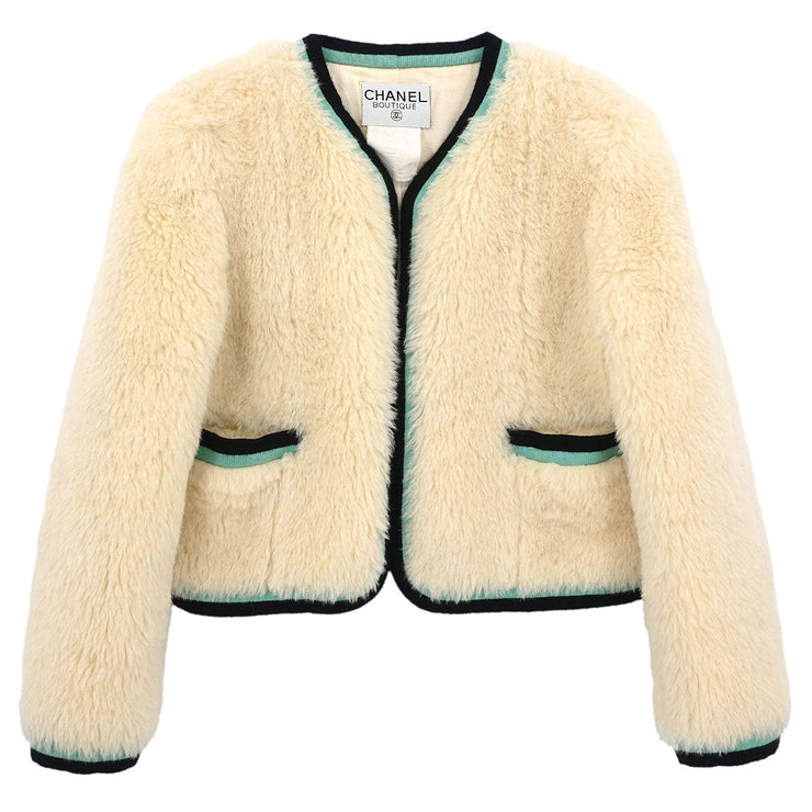 Chanel Long Sleeve Artificial Fur Jacket White 116110