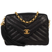 Chanel Black Calfskin Chevron Camera Bag Small 116126