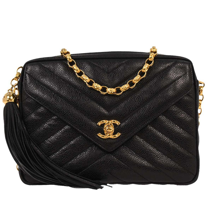 Chanel Black Calfskin Chevron Camera Bag Small 116126