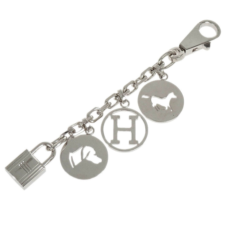 Hermes Amulet Bull Lock Key Holder Bag Charm Silver Small Good 116128
