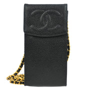 Chanel Black Calfskin Chain Shoulder Bag Pochette Case 116139