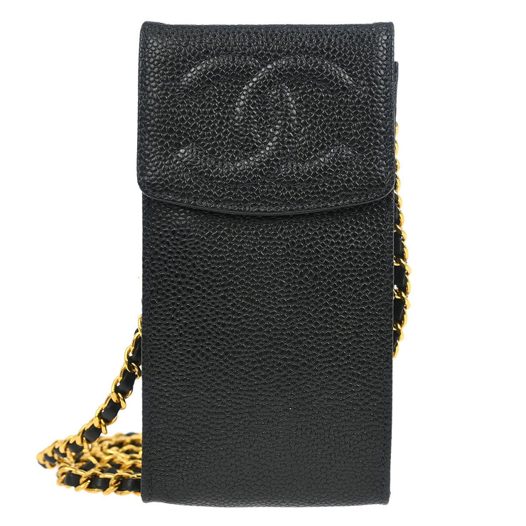 Chanel Black Calfskin Chain Shoulder Bag Pochette Case 116139