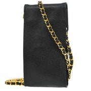 Chanel Black Calfskin Chain Shoulder Bag Pochette Case 116139