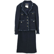 Chanel Setup Suit Jacket Skirt Navy 94A #38 116164