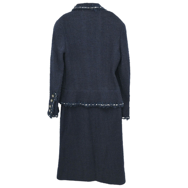 Chanel Setup Suit Jacket Skirt Navy 94A #38 116164