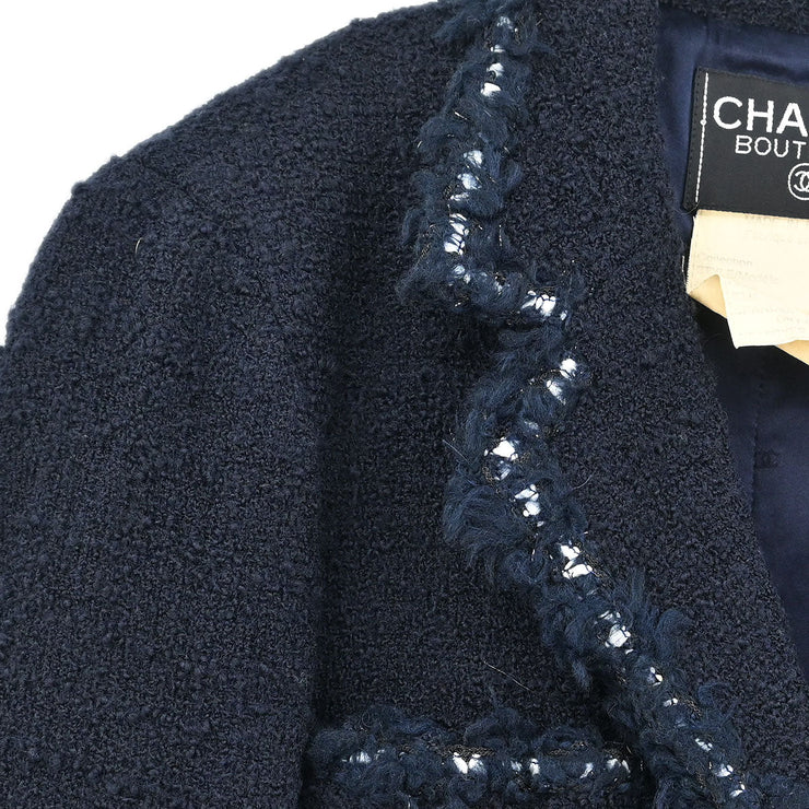 Chanel Setup Suit Jacket Skirt Navy 94A #38 116164