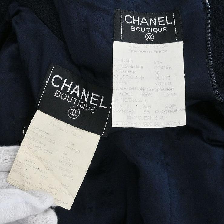 Chanel Setup Suit Jacket Skirt Navy 94A #38 116164