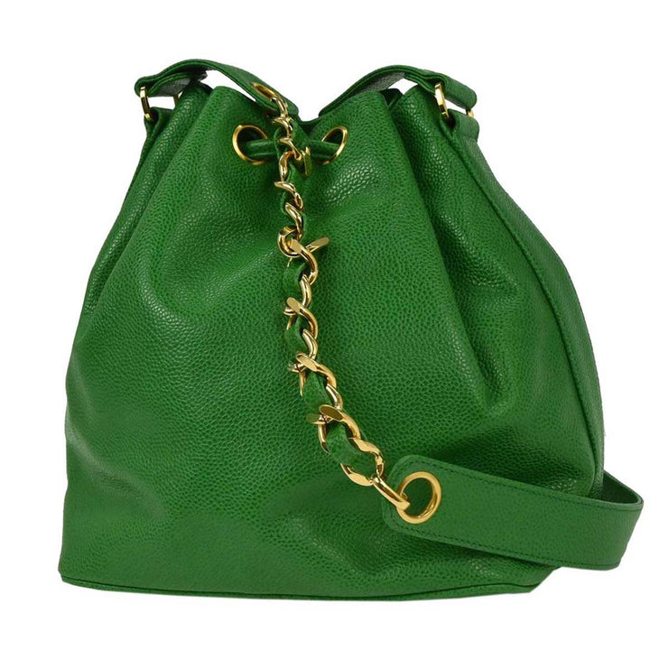 Chanel Green Calfskin Bucket Shoulder Bag 116181