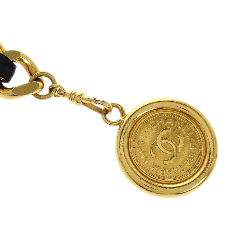 Chanel Chain Belt Medallion Gold Black Small Good 94P 116187