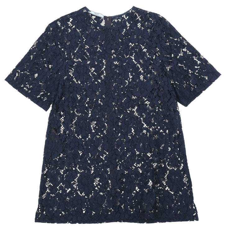Prada Short Sleeve Lace Top Navy APD1 2015 4403 #42 124327